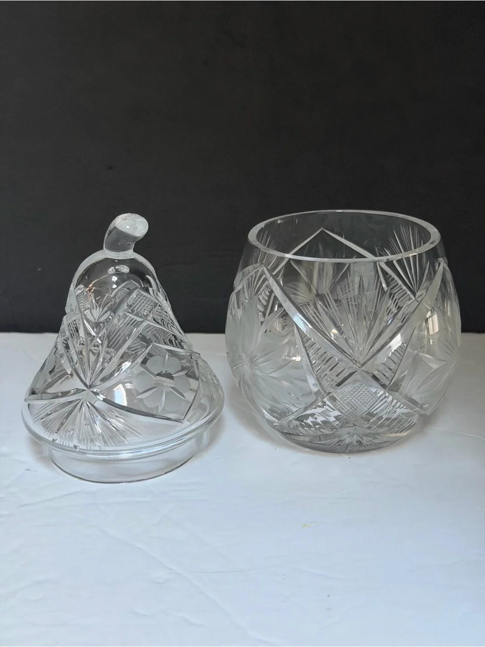 Cut Glass Pear-Shaped Covered Jar Candy Dish 6 3/4